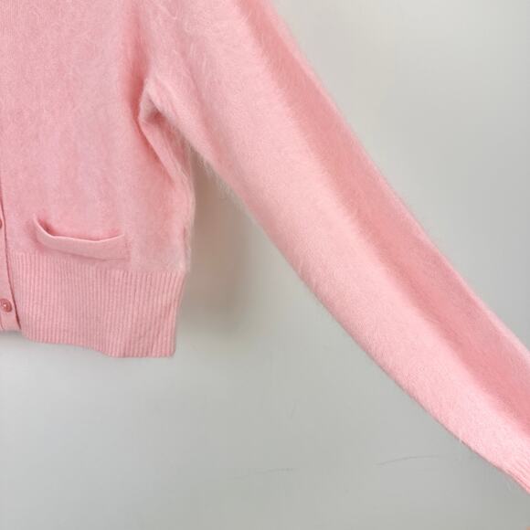 NEW J.Crew Brushed Cashmere Cropped Cardigan Sweater Classic Fitted Pink Medium - Picture 7 of 11